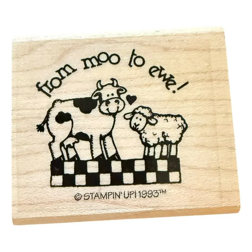 Stampin Up! Vintage 1993 From Moo To Ewe! Cow Sheep Rubber Stamp